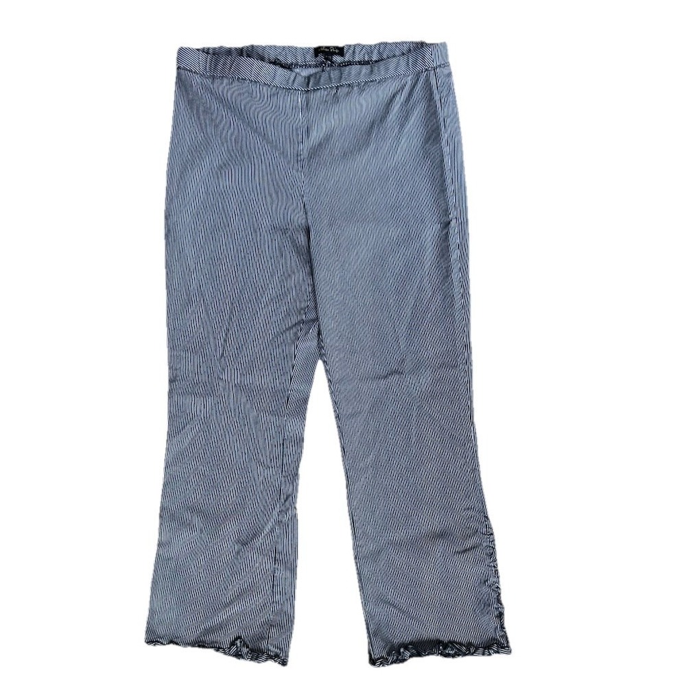 Melissa Paige XL Stretch Pinstripe Pants Pull-On Ruffle Hem Gray White Coastal